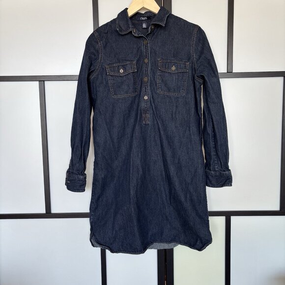 Chaps Womens Dress Blue Denim Long Sleeve Collared Size Medium Preppy Western - Picture 1 of 13